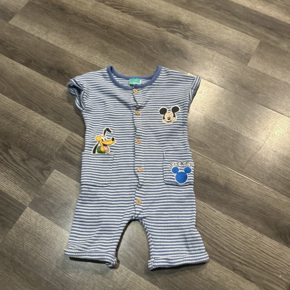 Disney Mickey Mouse Pluto 24M Romper Striped Blue Boys Girls Shorts